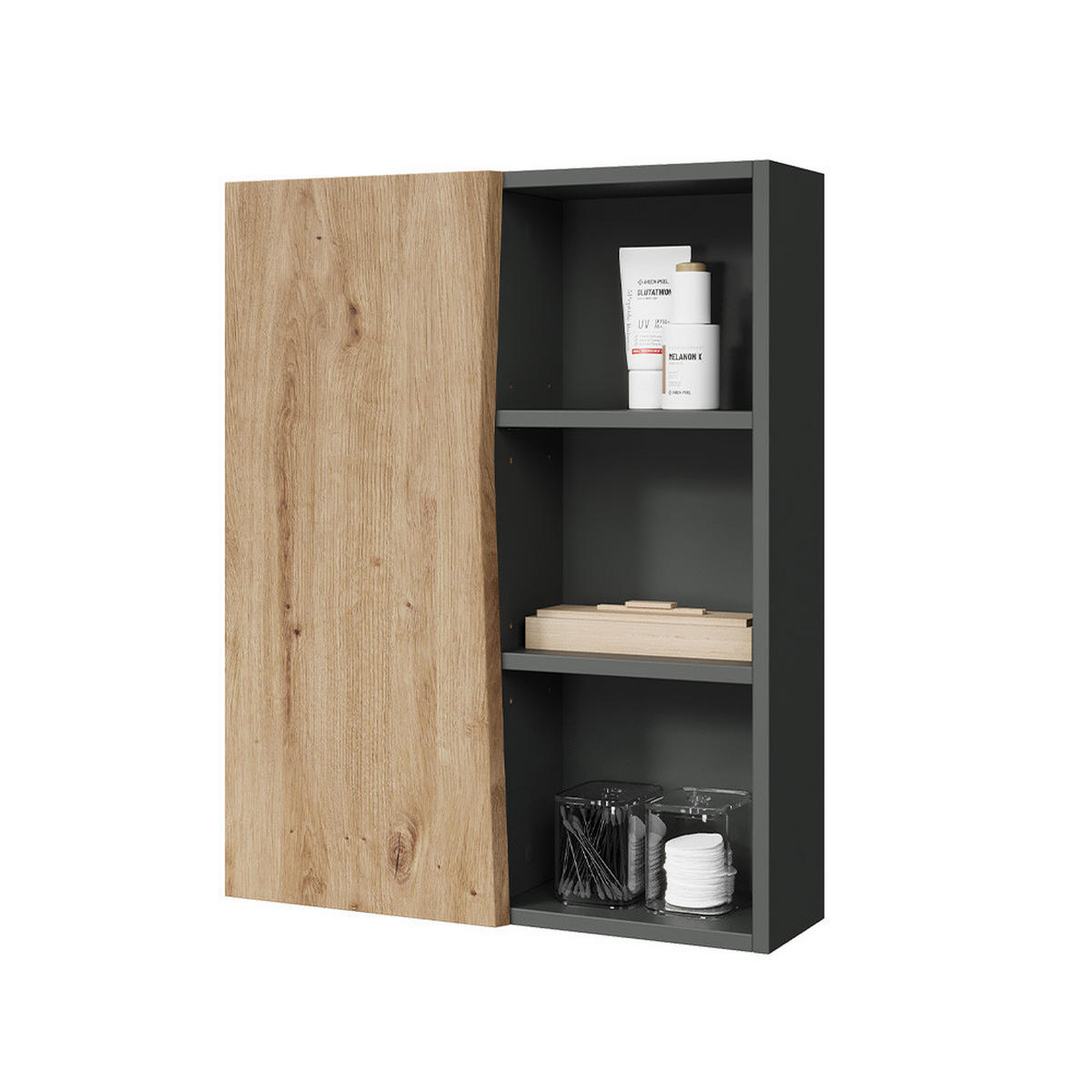 HÄNGESCHRANK Willow Artisan 56 x 70 cm mit 3 offenen Fächern - Anthrazit/Hellgrau, Holzwerkstoff (56/70/16.8cm) - Vicco