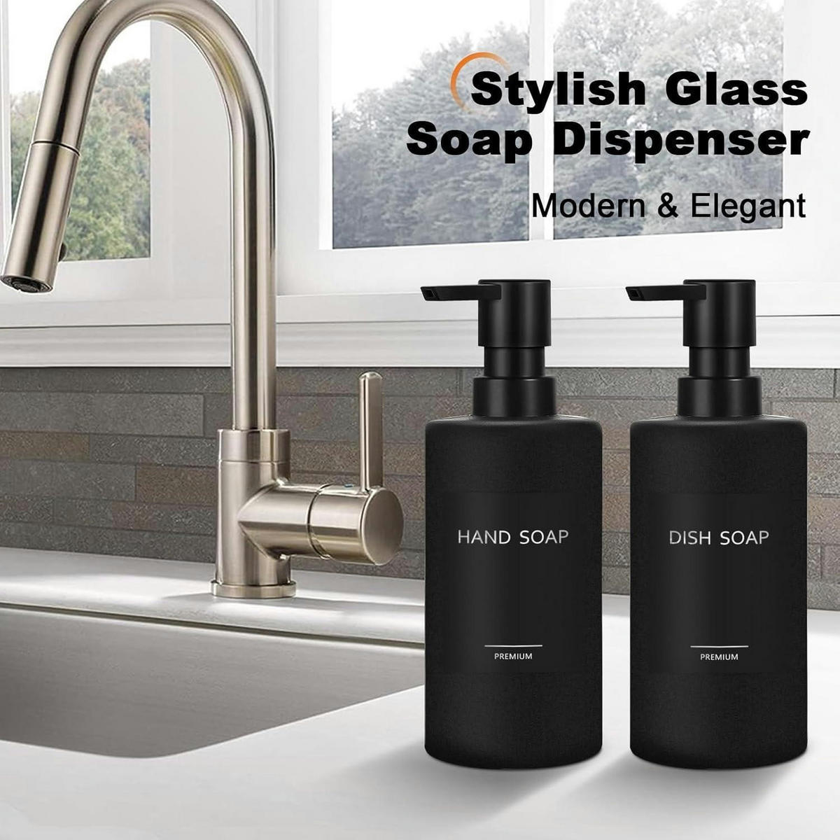 SEIFENSPENDER 2-teiliges Set Glas Schwarz 300 ml - Schwarz, Glas (6.7/17.8/6.7cm)