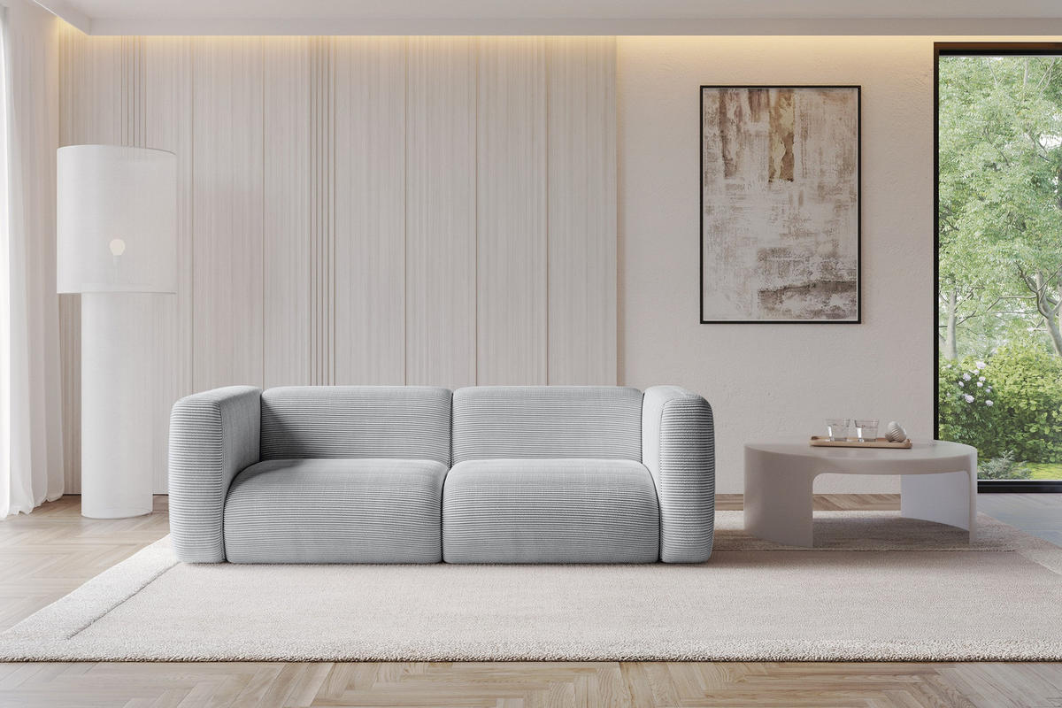 MODULARES Sofa 2-SITZER MIRA-S1 228x89x70 Grau cm Cord - Blaugrau/Schwarz, Holzwerkstoff/Kunststoff (228/70/89cm) - ALTDECOR