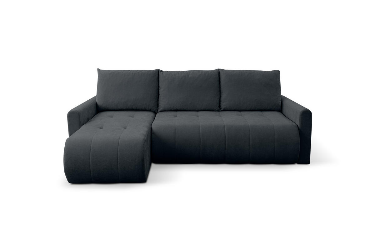 ECKSOFA Primo mit Schlaffunktion und Bettkasten in Cordstoff - Graphitfarben/Schwarz, Holz/Holzwerkstoff (245/143cm) - Ravio