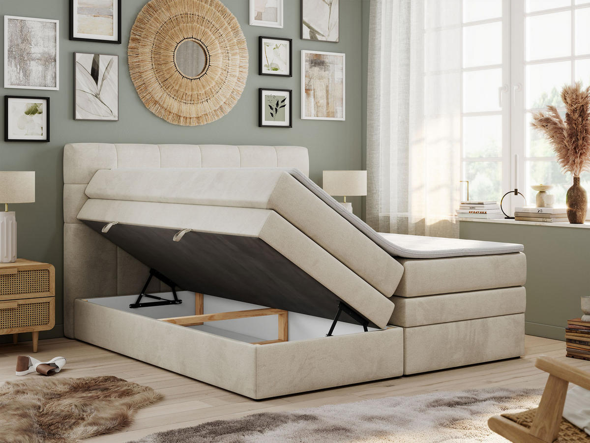 BOXSPRINGBETT LUKA KING 180/200 Beige Velvet - H4 - Beige, Holz/Textil (180/200cm) - MKS