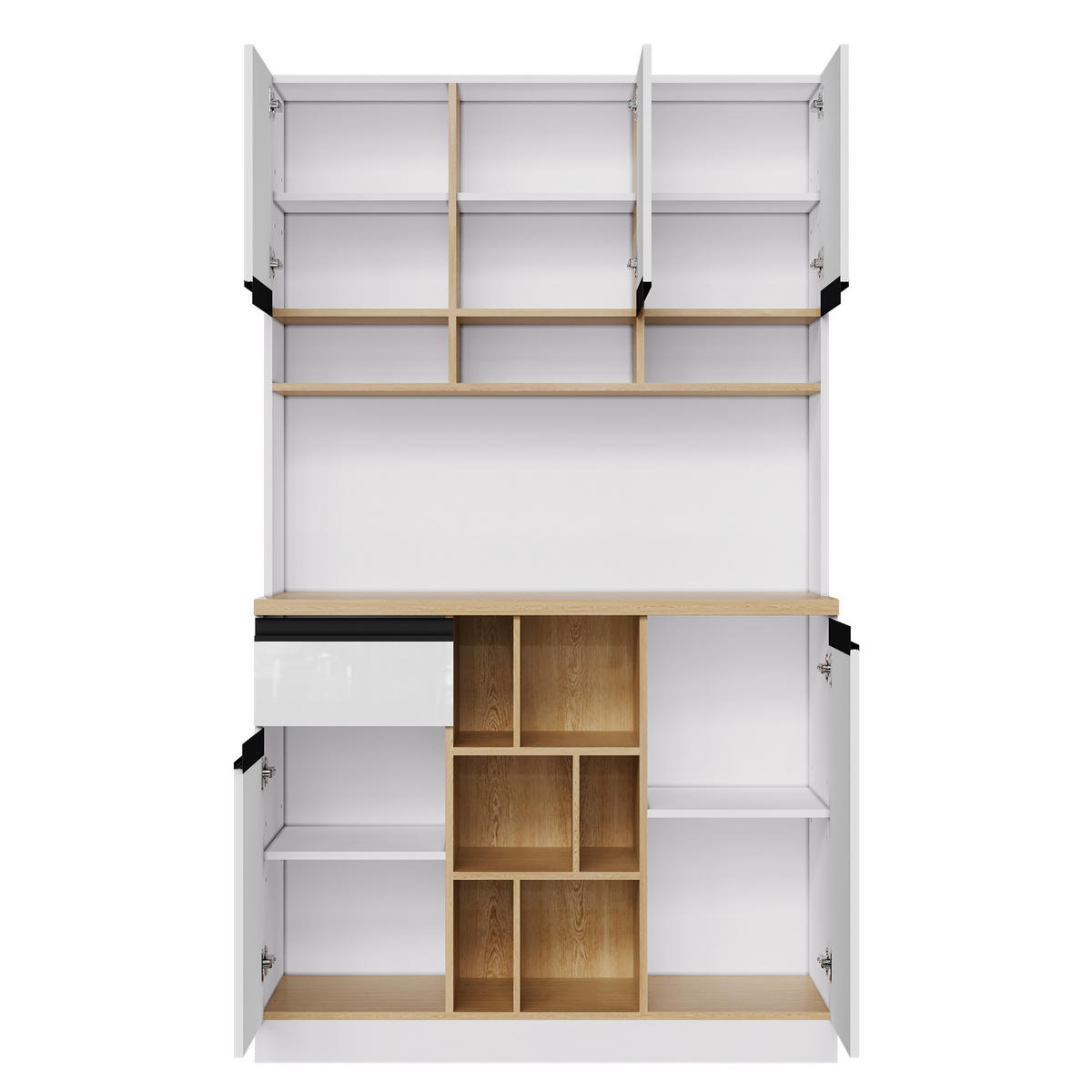 BUFFET 105/45/185 cm Weiß aus MDF mit Hochglanzfronten - Weiß, Holzwerkstoff (105/185/45cm) - OKWISH