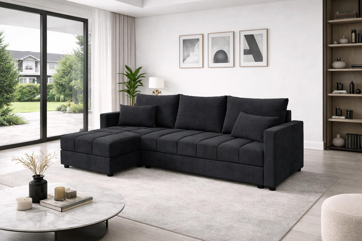 WOHNLANDSCHAFT AURELIA– Ecksofa in L-Form mit Schlaffunktion Bettkasten & Kissen Stoff KRONOS 226 cm Anthrazit - Anthrazit, Kunststoff (226/140cm) - Wohnideebilder