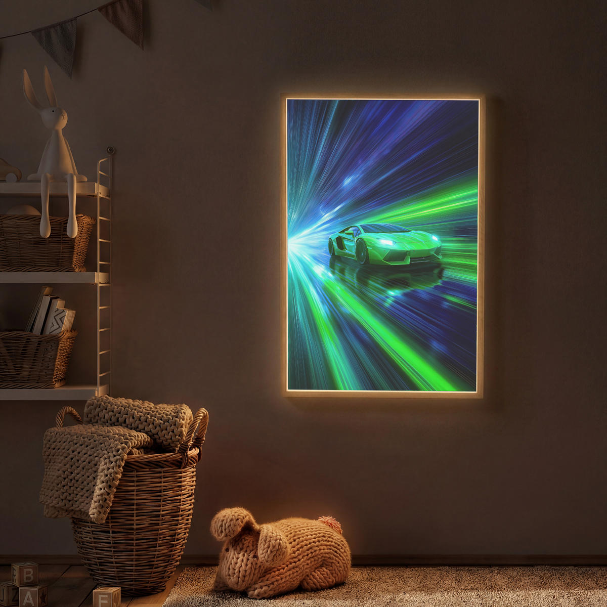 DOBÍJECÍ NOČNÍ LAMPIČKA Rychlost - Lehké - Sportovní vůz - Zelená 60x90 cm - zelená barva, kompozitní dřevo (8/60/90cm) - OnlyWow
