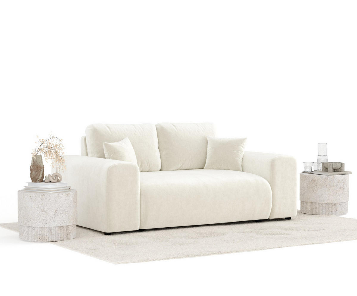 2-SITZER-SOFA Zanzibar Creme Samtstoff - Creme/Schwarz, Holz/Holzwerkstoff (178/79/108cm) - Maison de Reve