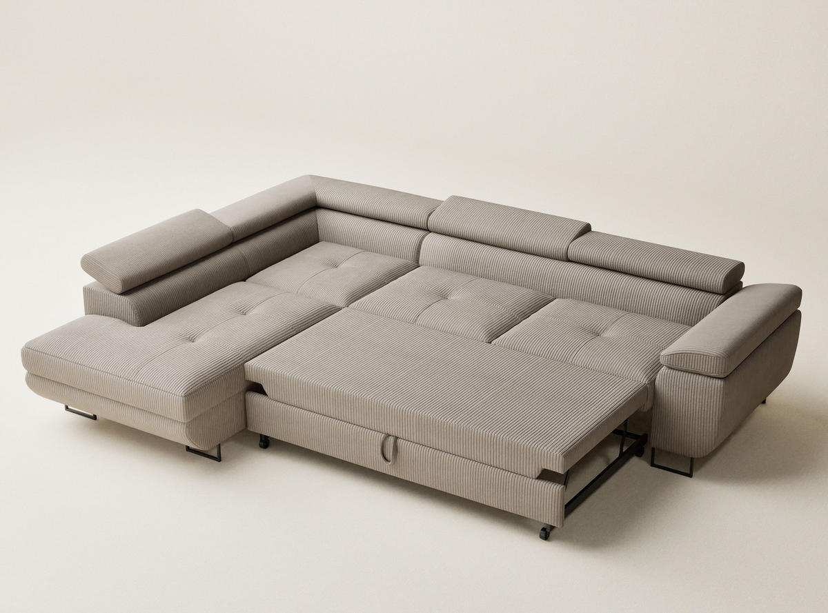 ECKSOFA MIT SCHLAFFUNKTION Concord Dunkelbeige Samtstoff - Beige/Schwarz, Holz/Holzwerkstoff (203/277cm) - Maison de Reve