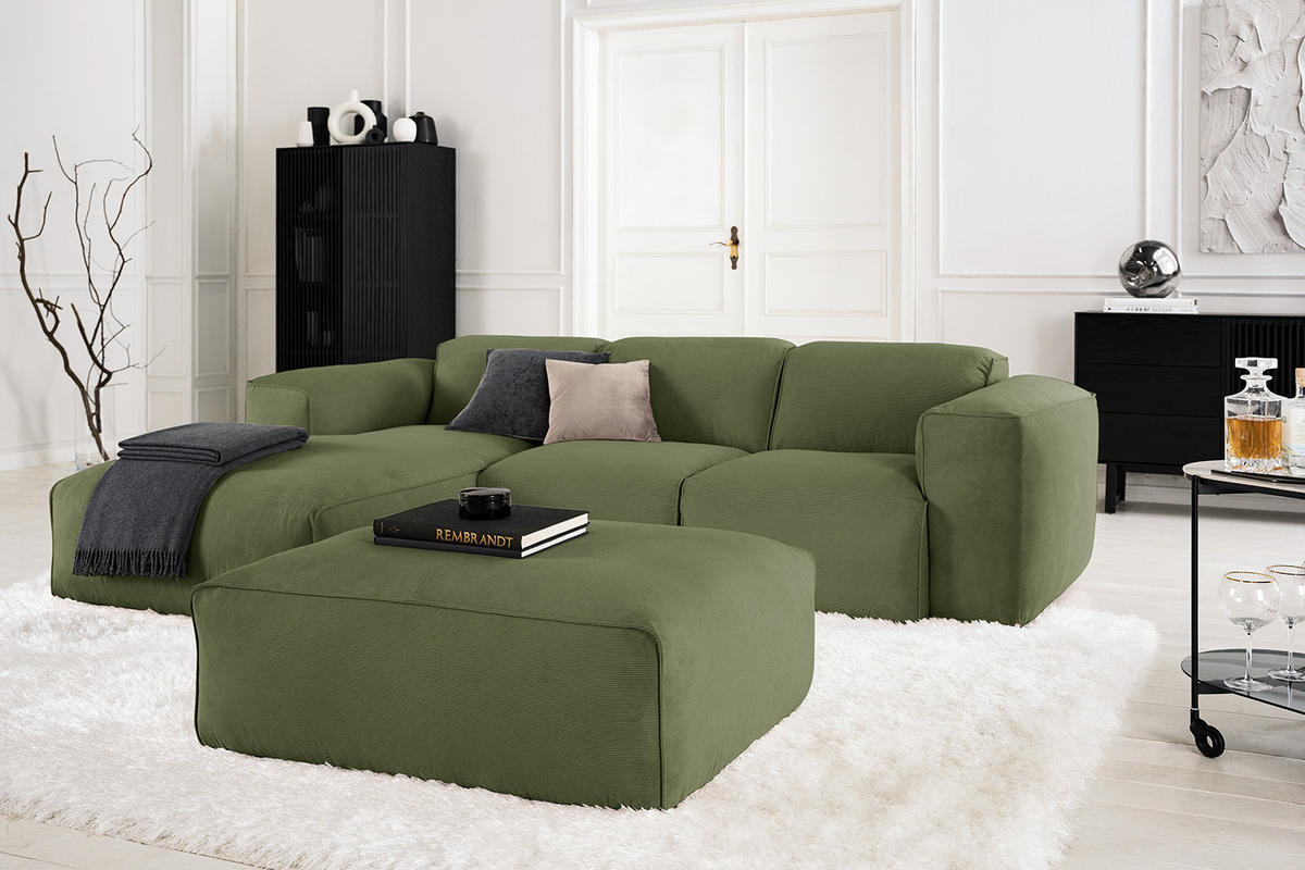3-SITZER ECKSOFA mit Longchair - Dunkelgrün/Schwarz, Kunststoff/Textil (251/173cm) - home24