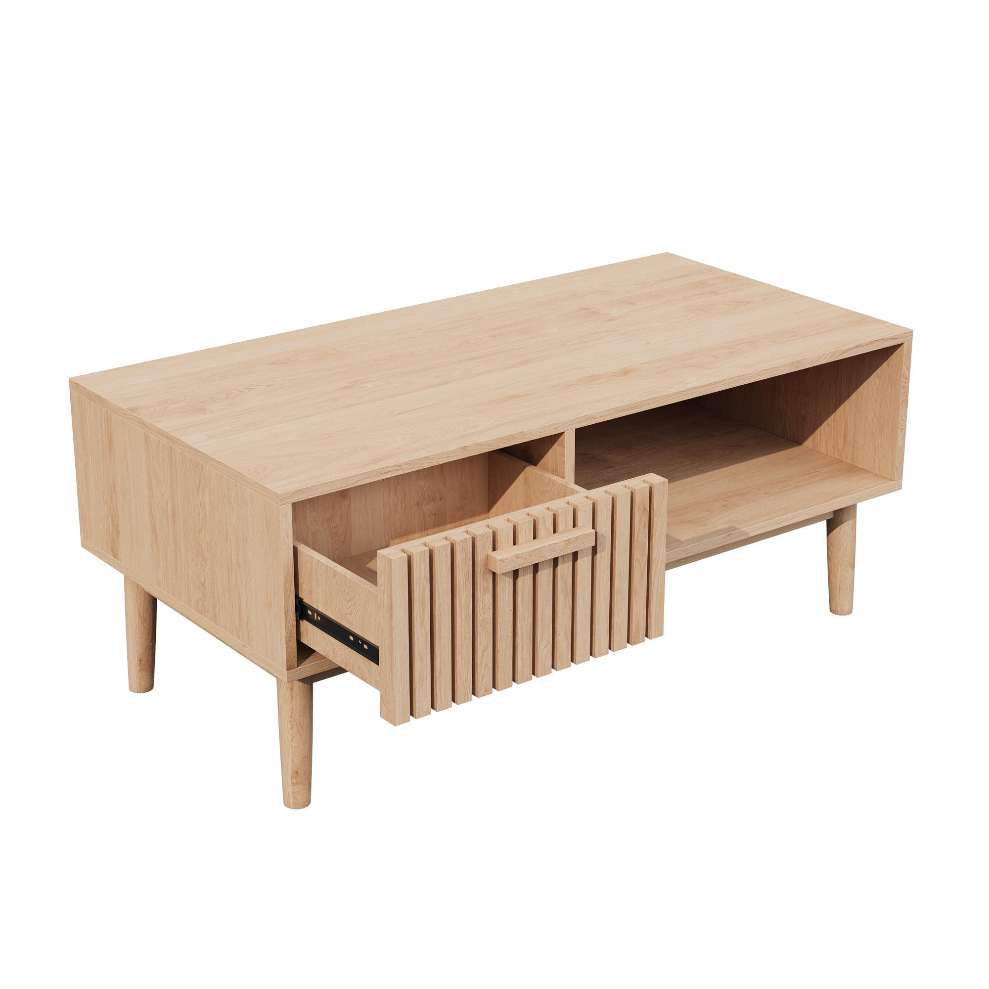 COUCHTISCH Braun in Rattanoptik mit Schubladen, 100 x 50 cm - Cognac, Metall (100/43/50cm)