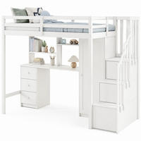 HOCHBETT 90/200 mit Schreibtisch, Kleiderschrank und Treppenschrank in Weiß - Weiß, Holzwerkstoff (90/200cm) - EVRYAE