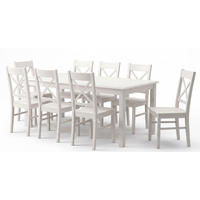 ESSZIMMER-SET Belluno Elegante 9-tlg Kiefer Weiß 150-197 / 93 / 75cm - Weiß, Holz (197/75/93cm) - Feldmann-Wohnen