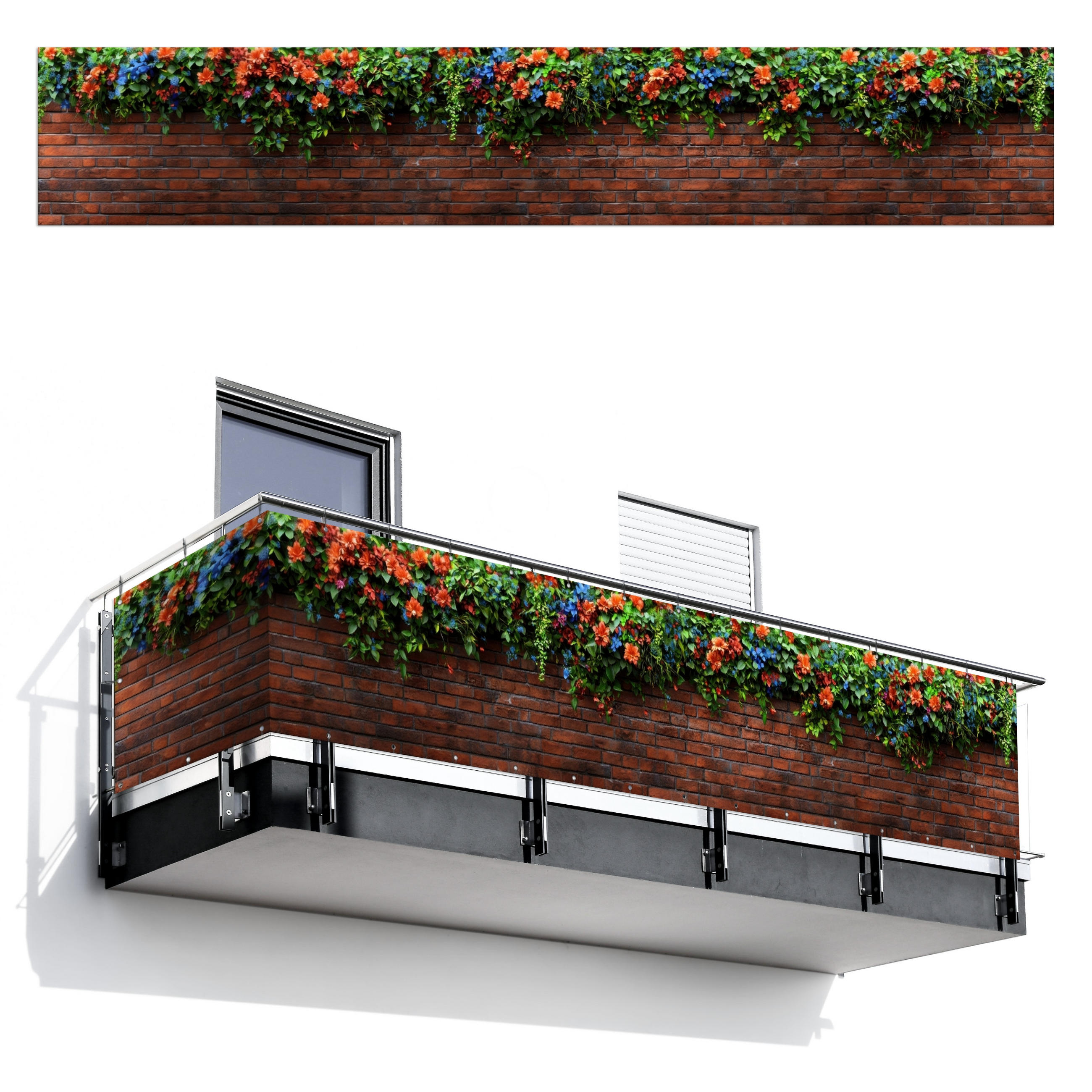 BALKON-SICHTSCHUTZ Blumen - Wand - Grün - Orange - Rotbraun, Kunststoff (500/85cm) - MuchoWow