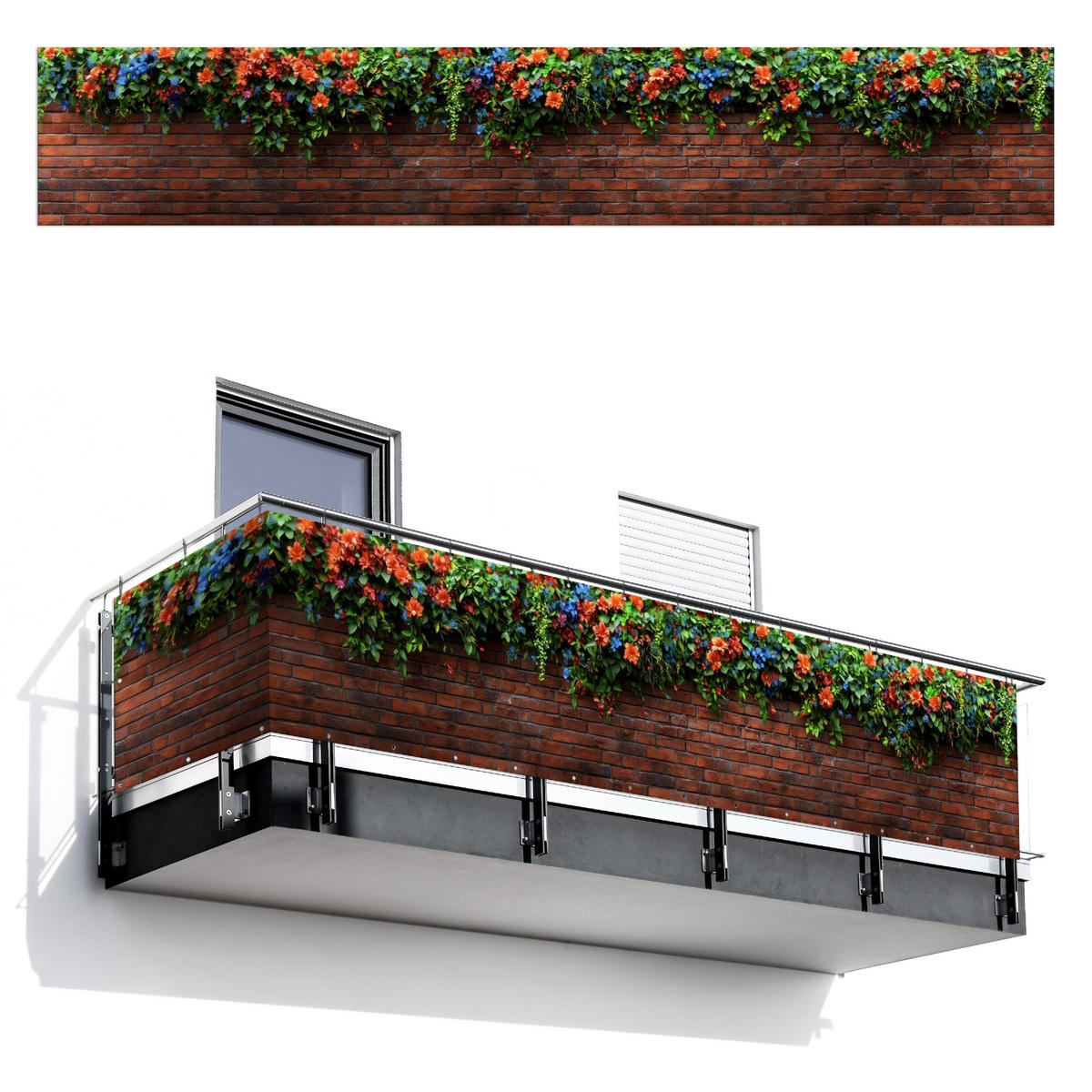 BALKON-SICHTSCHUTZ Blumen - Wand - Grün - Orange - Rotbraun, Kunststoff (500/85cm) - MuchoWow