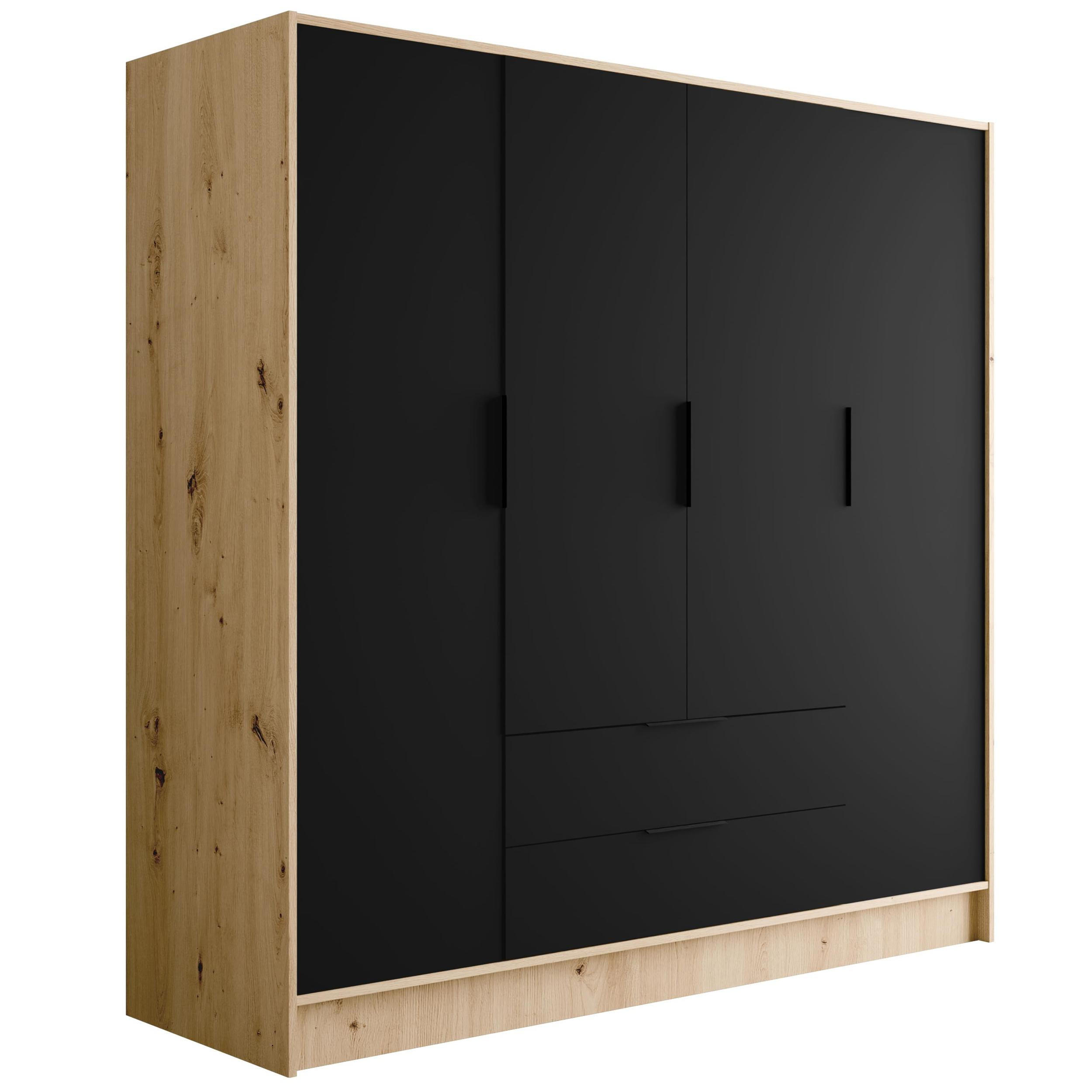 KLEIDERSCHRANK mit Flügeltüren KOLIN 200x200cm Artisan / Schwarz - Schwarz/Eiche Artisan, Holzwerkstoff (200/200/51cm) - ALTDECOR