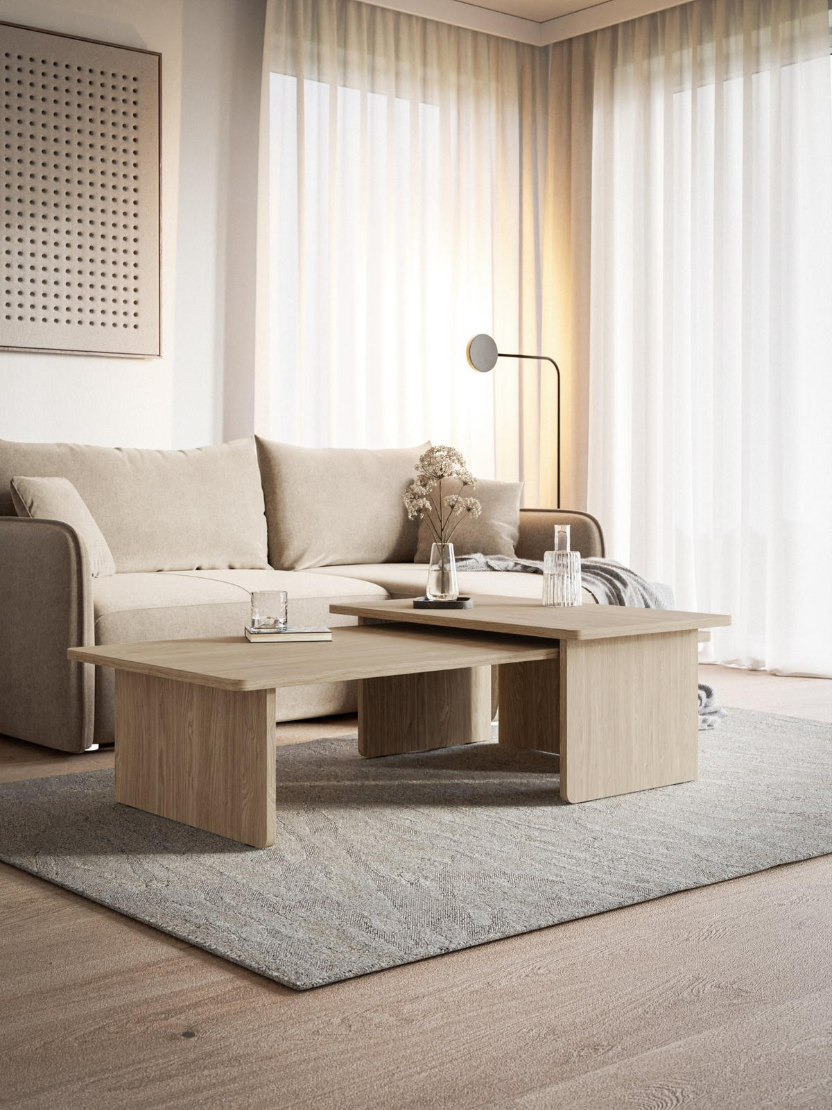 COUCHTISCH 2ER-SET Usalo Holzoptik Eiche 140x90 / 90x55 cm - Eichefarben/Beige, Holzwerkstoff (90/140/40cm) - Selsey