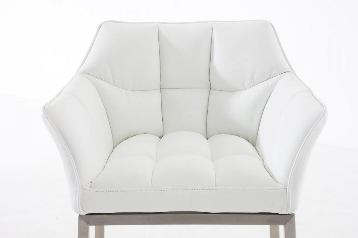 BARHOCKER Lederlook weiß - Edelstahlfarben/Weiß, Textil/Metall (64/110/48cm) - CLP