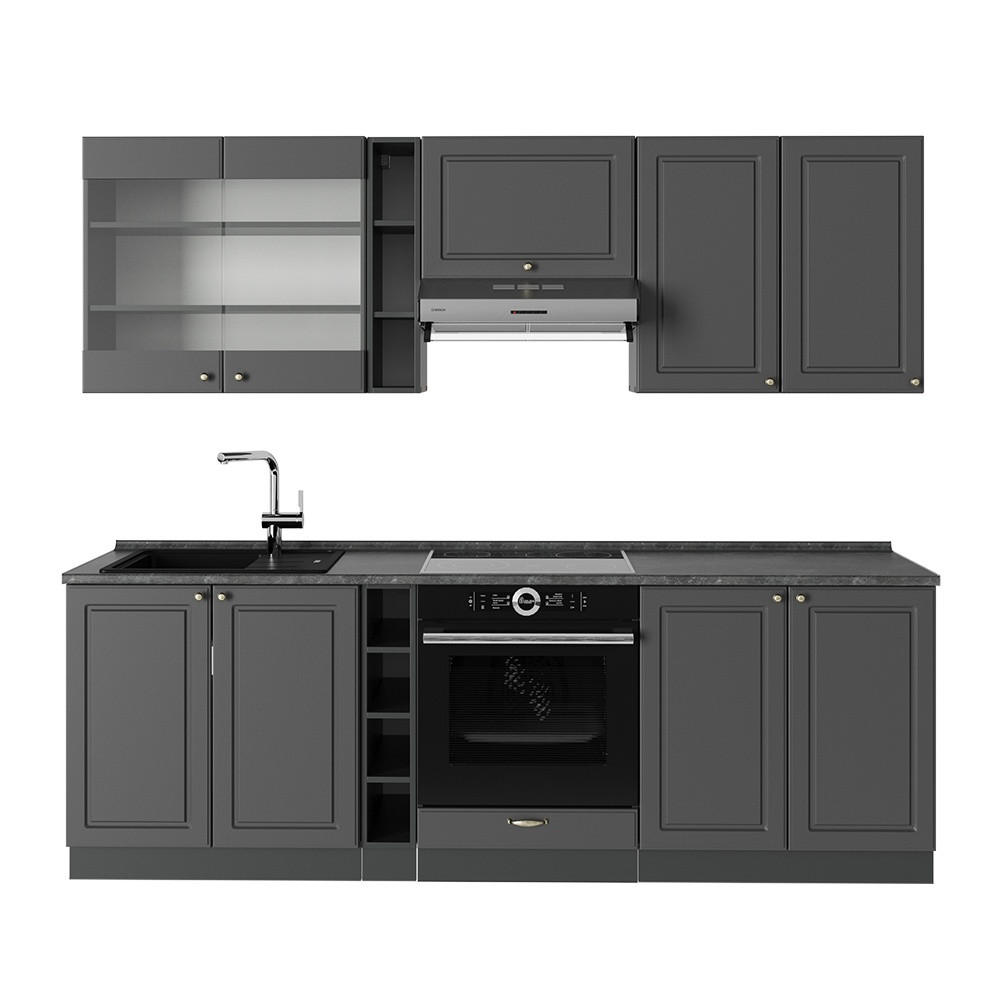 KUHINJA Fame-Line Anthrazit-zlata hiša Landhaus 235 cm , DP Antracit - antracit, leseni material (235/81.6/60cm) - Vicco