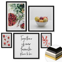 WANDBILDER 5er-Set - 50x50 cm & 20x30 cm & 40x60 cm Schwarzer Rahmen - Minimalismus der roten Früchte von Pflanzen - Schwarz, Kunststoff (40/60cm) - ArtPrintCave
