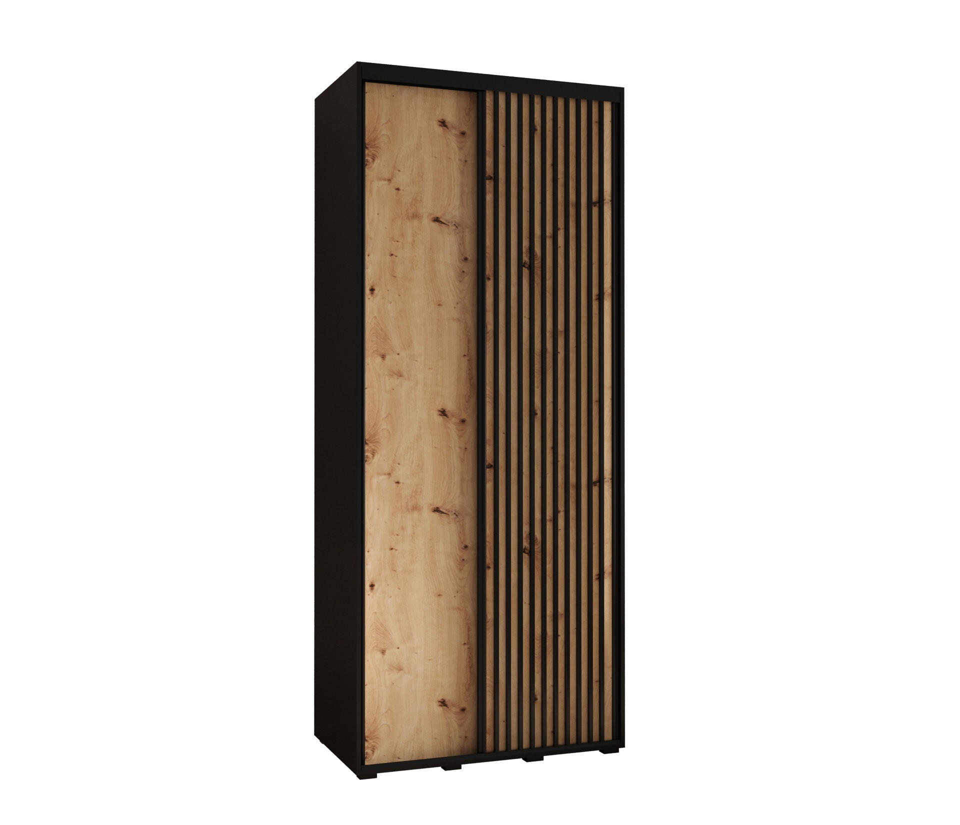Abiks Möbel Schwebetürenschrank Schwarz, Eiche Artisan, Schwarz 100x205.2x60 cm
