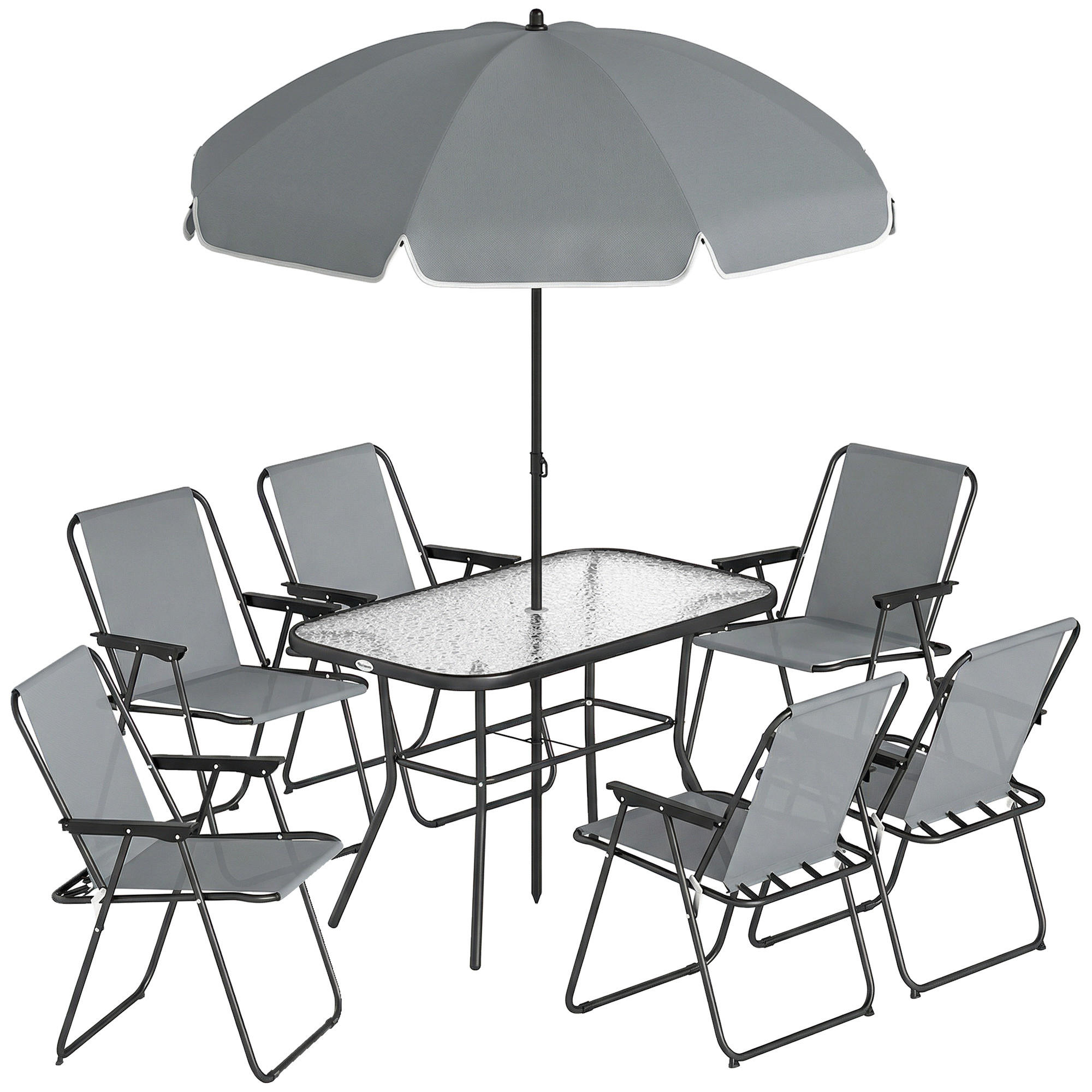 OUTDOOR-ESSGRUPPE 8er Set Stahl Netzstoff Grau - Schwarz/Grau, Metall - Outsunny