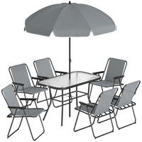 OUTDOOR-ESSGRUPPE 8er Set Stahl Netzstoff Grau - Schwarz/Grau, Metall - Outsunny