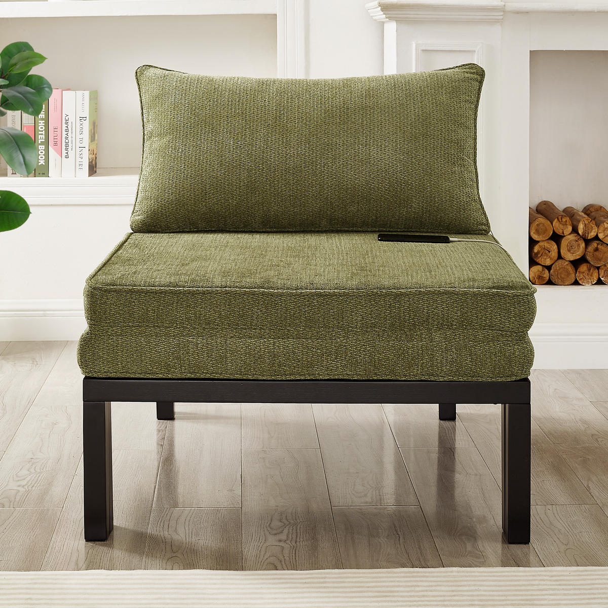 SCHLAFSOFA DE-35087 mit USB-Ladeanschluss Grün - Grün, Holz (82/79/176cm) - ComfortXL