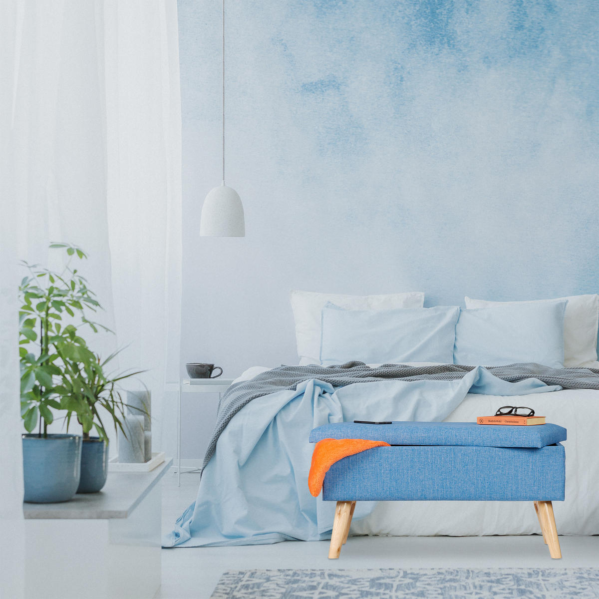 SITZBANK - Blau, Holz/Holzwerkstoff (77/39/39cm) - Relaxdays