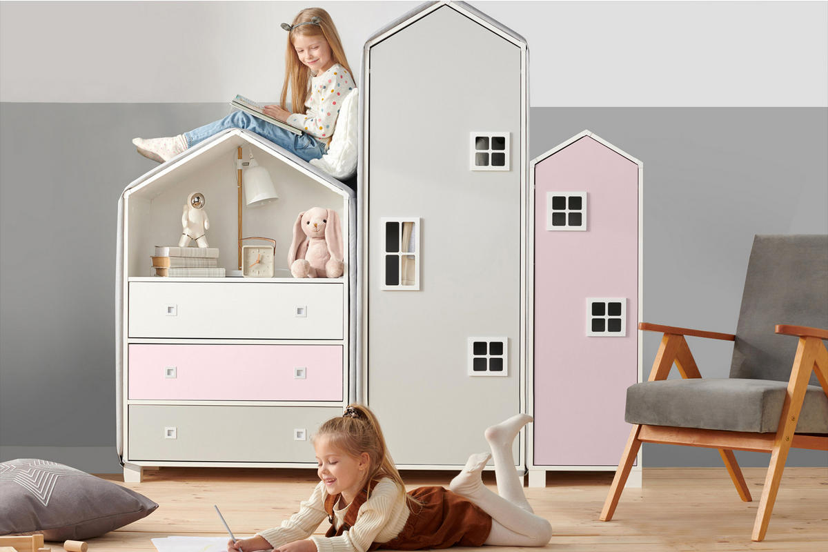 KINDERKOMMODE MIRUM mit 3 Schubladen und Einlegeböde, Weiß/Rosé/Grau - Pink/Weiß, Holz (80/126/45cm) - KONSIMO®