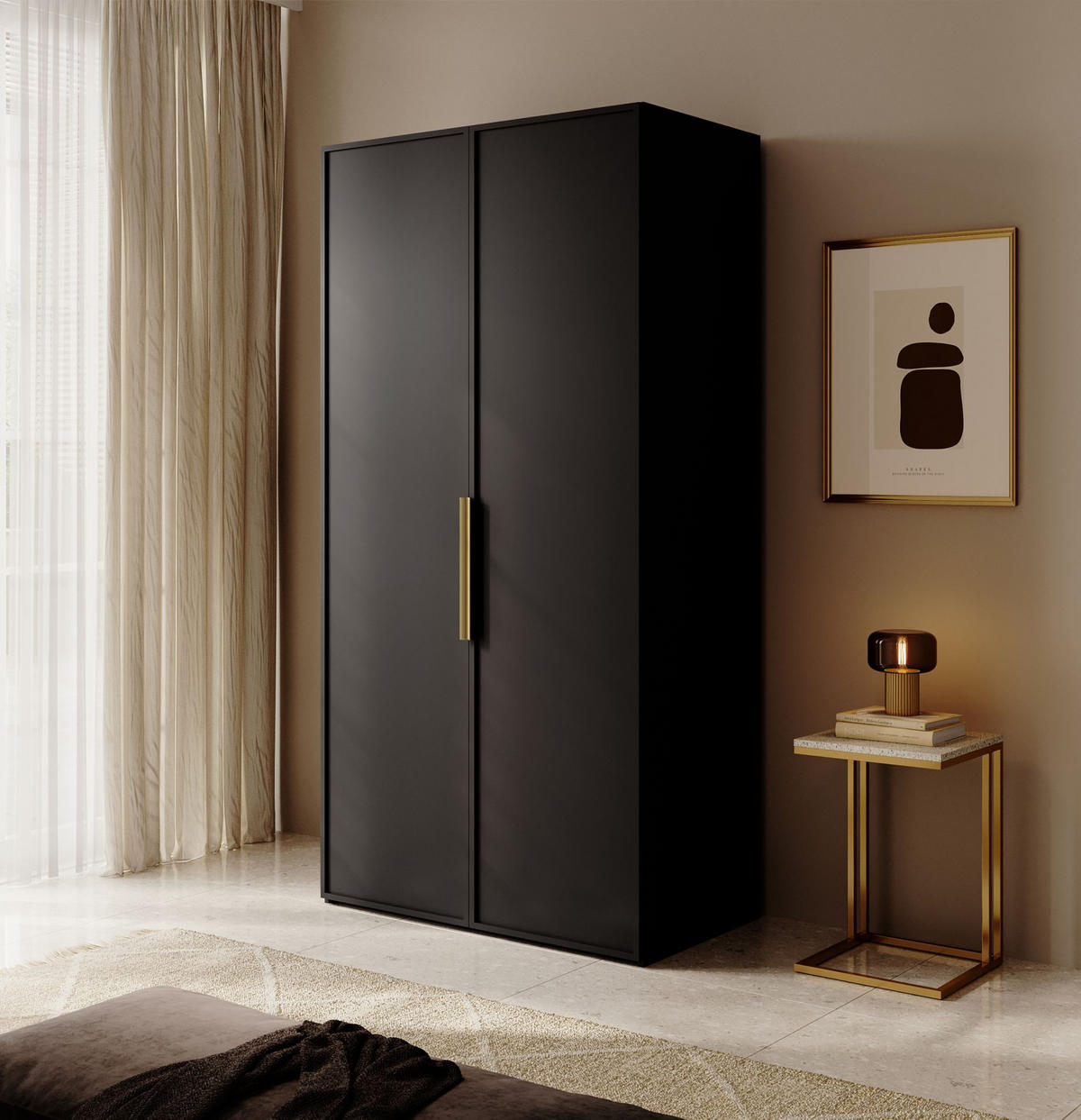 KLEIDERSCHRANK Frame Schwarz 100 cm - Goldfarben/Schwarz, Holzwerkstoff/Metall (100/200.5/57cm) - Selsey