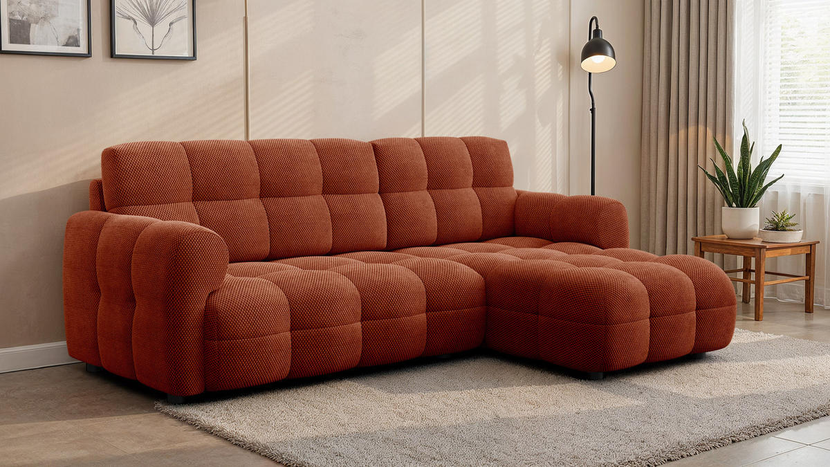 ECKSOFA MELLOW 3-Sitzer, dunkelorange - Dunkelorange/Schwarz, Holz/Textil (232/156cm) - Courtois Laville