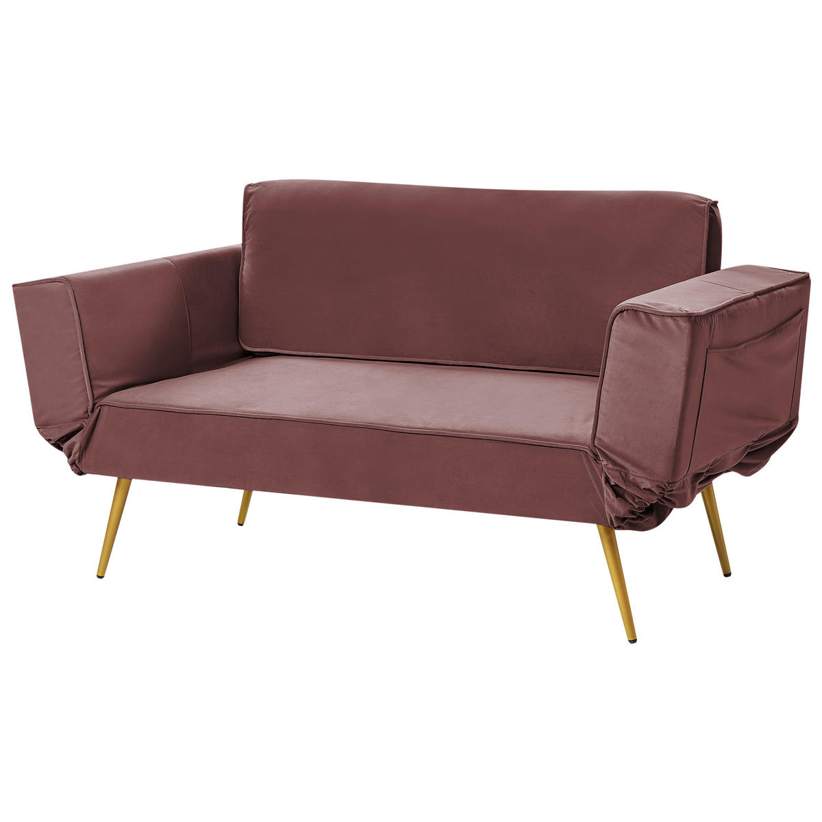 SCHLAFSOFA 2-Sitzer Samtstoff Rosa Saarela - Pink/Goldfarben, Textil (187/82/75cm) - Beliani