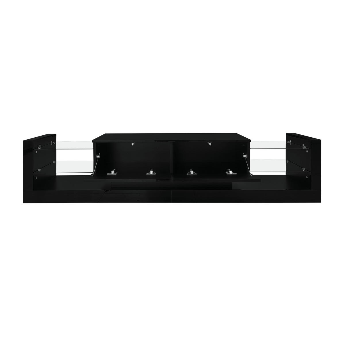 TV-SCHRANK aus Spanplatte 181x38x38 cm Schwarz mit LED-Beleuchtung, Glasfront und 2 Klappfächern - Schwarz, Holzwerkstoff (181/38/38cm) - Modfu