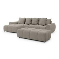 ECKSOFA inkl. Hocker Bubble mit Schlaffunktion und losen Rückenkissen, Sitzfläche in Bubble-Optik aus weichem Taupe Strukturstoff - Ottomane Links - Taupe/Schwarz, Holz/Kunststoff (180/306cm) - S-Style Möbel