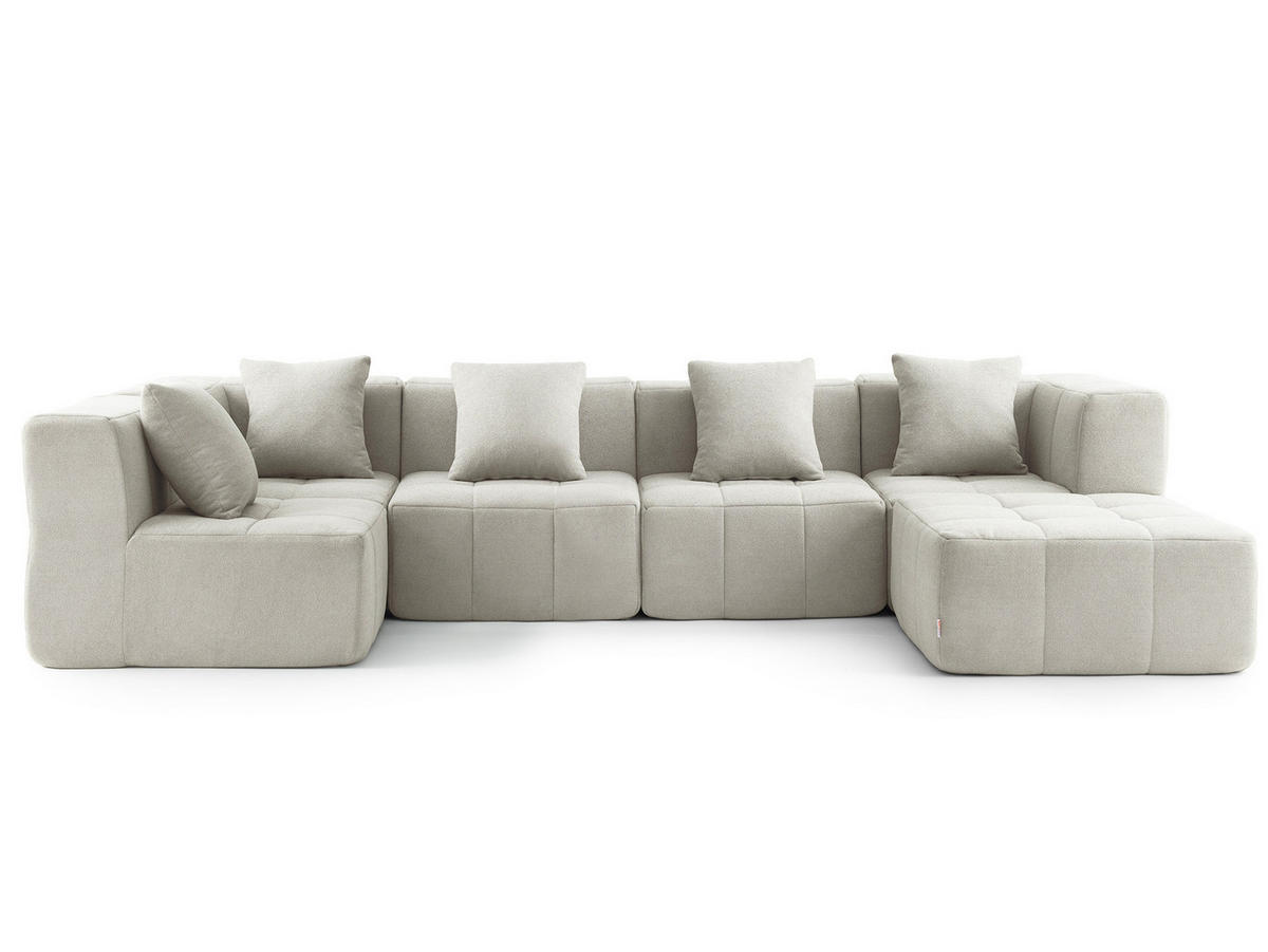 WOHNLANDSCHAFT Bouclé-Stoff Cremebeige - Beige, Textil (340/73/190cm) - MILYsofa