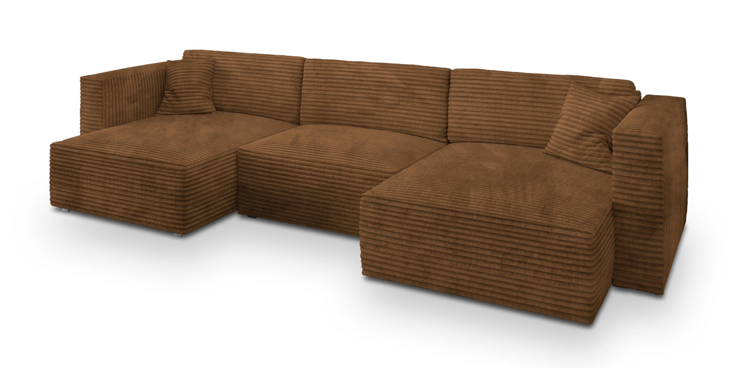 WOHNLANDSCHAFT SARMO Kupferfarben Kordstoff mit Schlaffunktion - Kupferfarben, Holz (347/90/148cm) - MASSENO