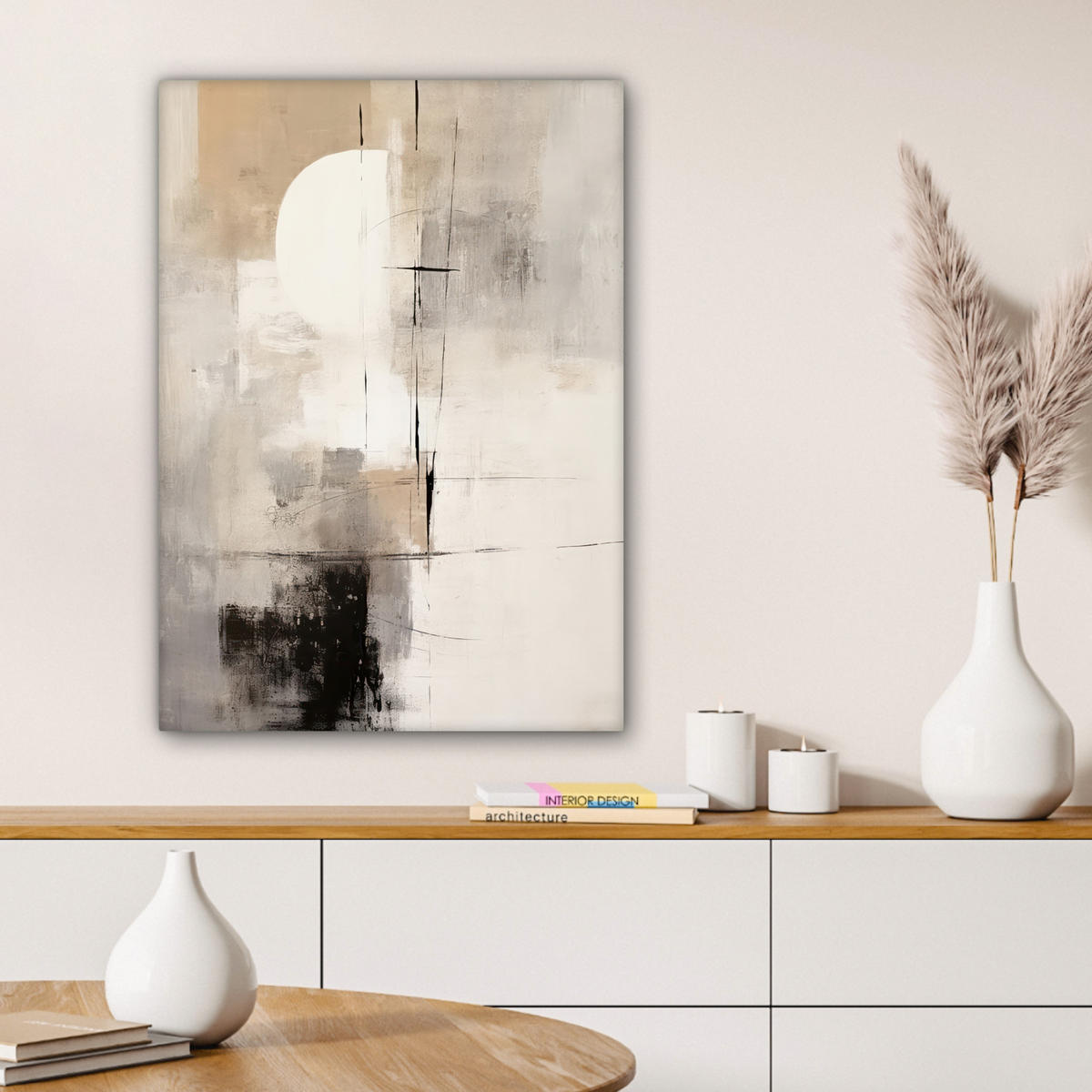 LEINWANDBILD Abstrakt - Kunst - Grau Wandbild Wohnzimmer 60x80 cm - Hellgrau, Textil (60/80cm) - MuchoWow