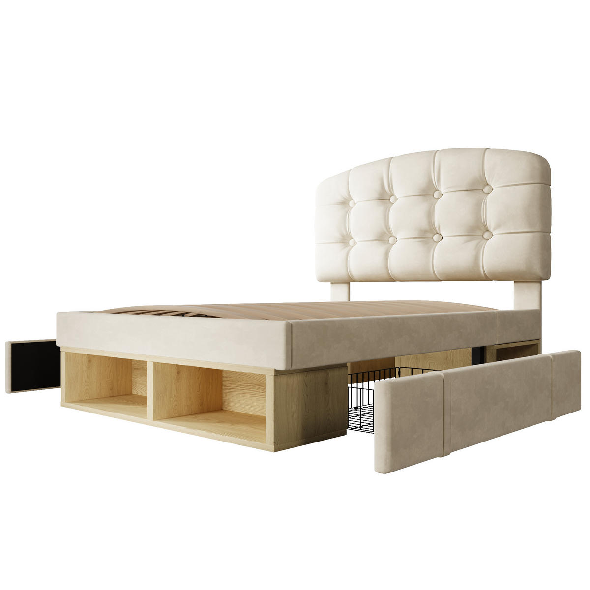 POLSTERBETT 90/200 cm Beige mit 2 Schubladen und Stauraum - Beige, Textil (90/200cm) - Oxeza