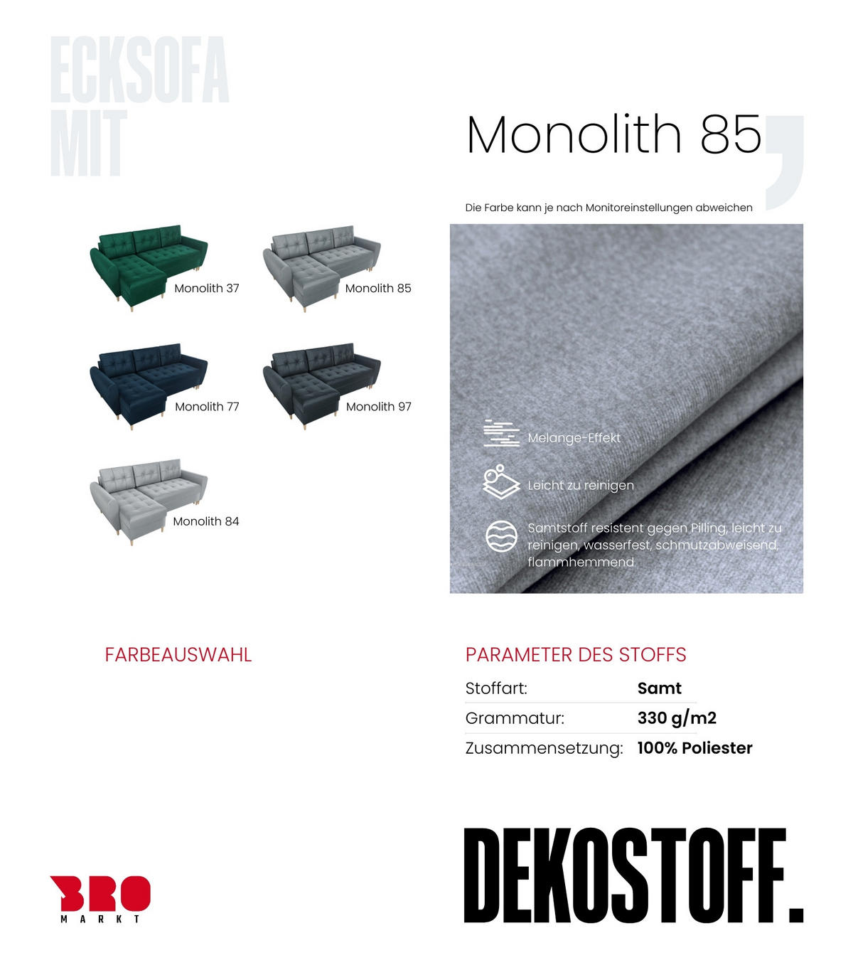 ECKSOFA Henry mit Schlaffunktion Grau Samtstoff - Grau, Textil (232/141cm) - Bromarkt