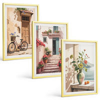 BILDER SET 3er Set - 40x60 cm Goldrahmen - Straßen, Blumen und Fahrräder - Goldfarben, Kunststoff (40/60cm) - TULUP