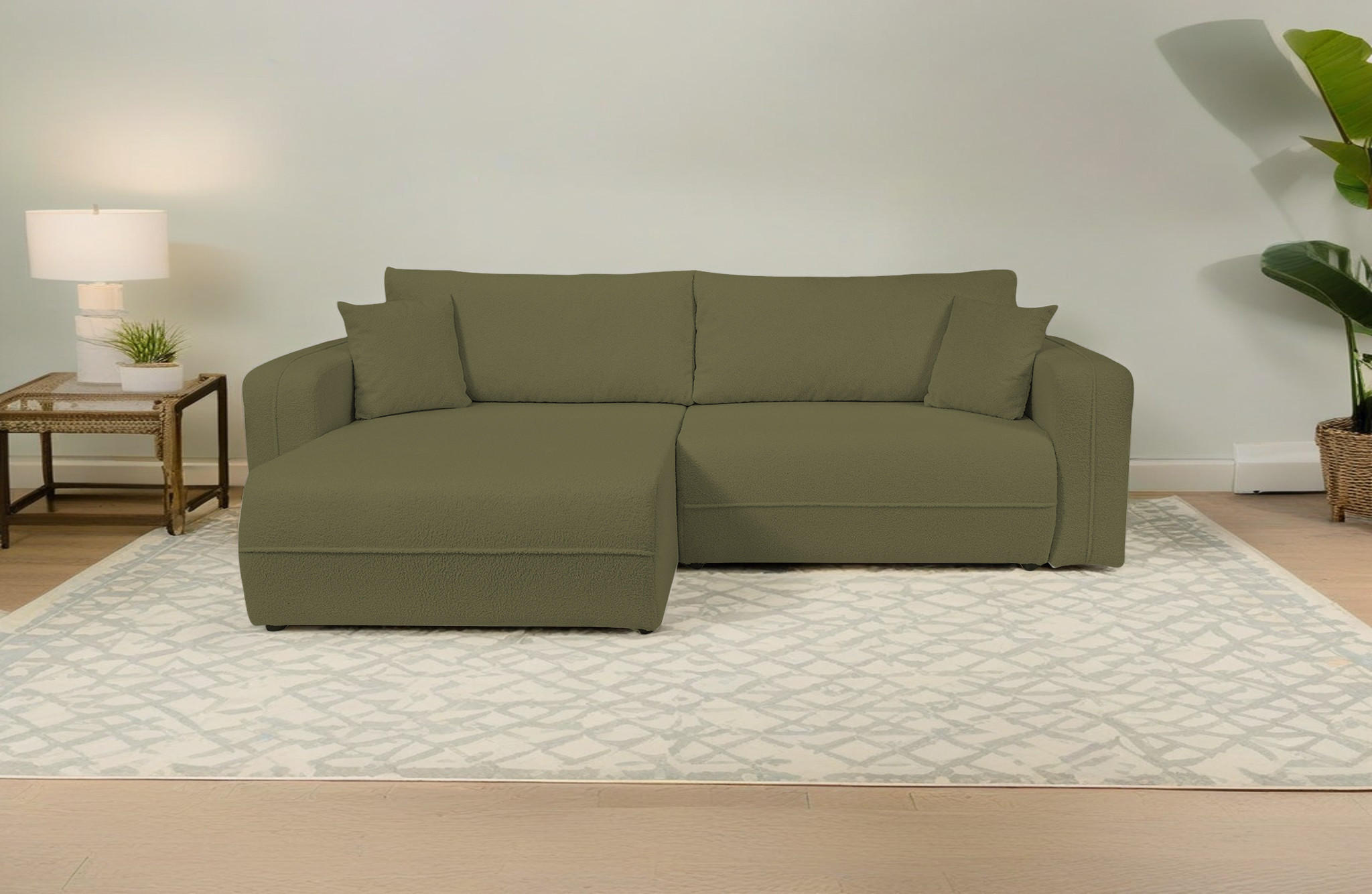 ECKSOFA Oreo L-Form Mit Bettkasten Und Schlaffunktion Quelle-Stoff Olive Rechts - Olivgrün, Holz (247/143cm) - Kaiser Möbel