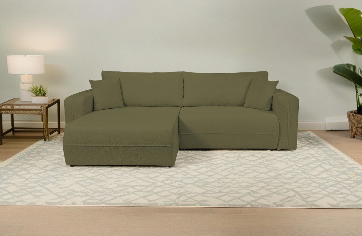 ECKSOFA Oreo L-Form Mit Bettkasten Und Schlaffunktion Quelle-Stoff Olive Rechts - Olivgrün, Holz (247/143cm) - Kaiser Möbel