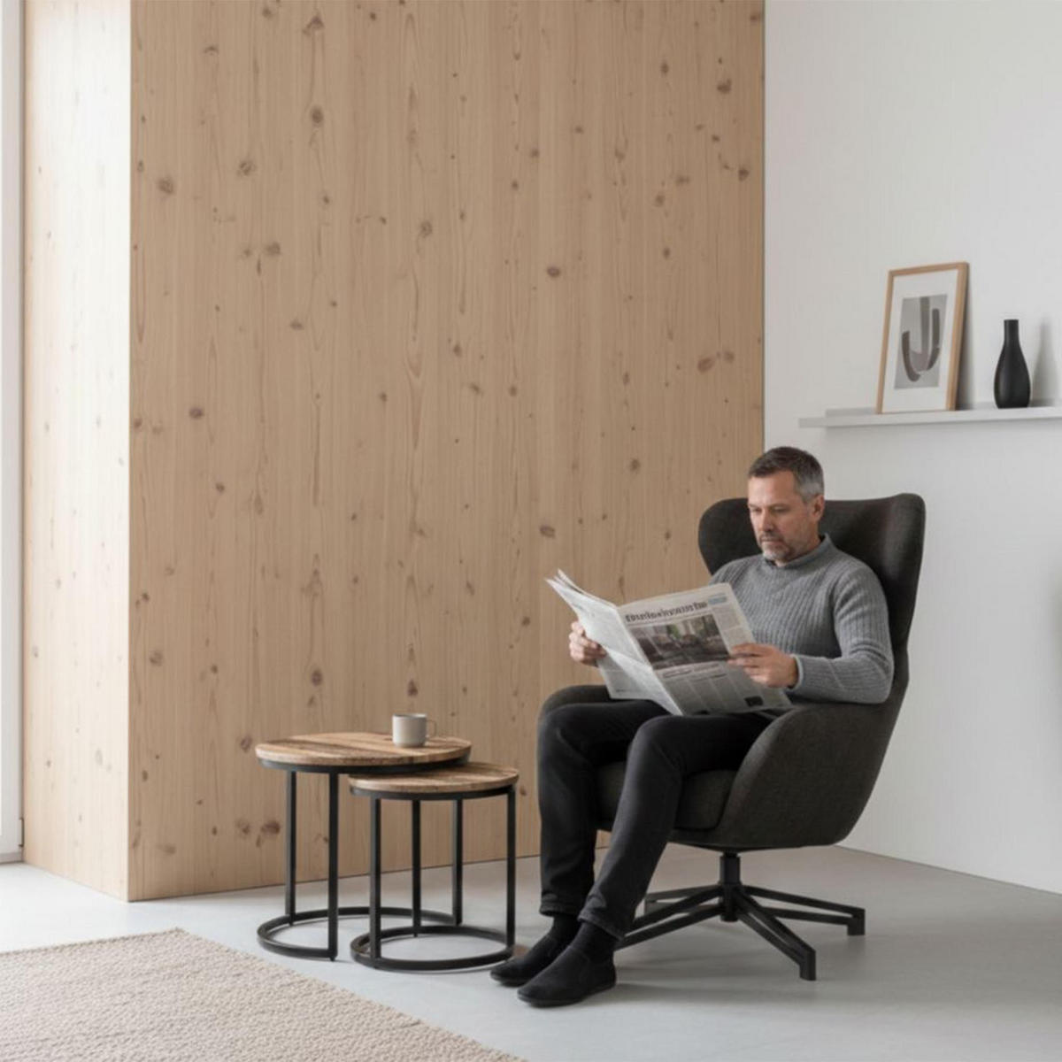 MÖBELSET Couchtisch Fermo und Ohrensessel Marconia dunkelgrau - Dunkelgrau/Schwarz, Holz/Textil (58/45/58cm) - bene living