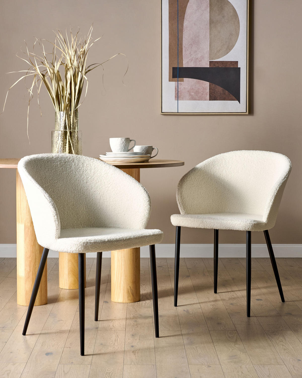 ESSZIMMERSTUHL 2er-Set Bouclé cremeweiß/schwarz Mason - Schwarz/Weiß, Textil (45/82/45cm) - Beliani