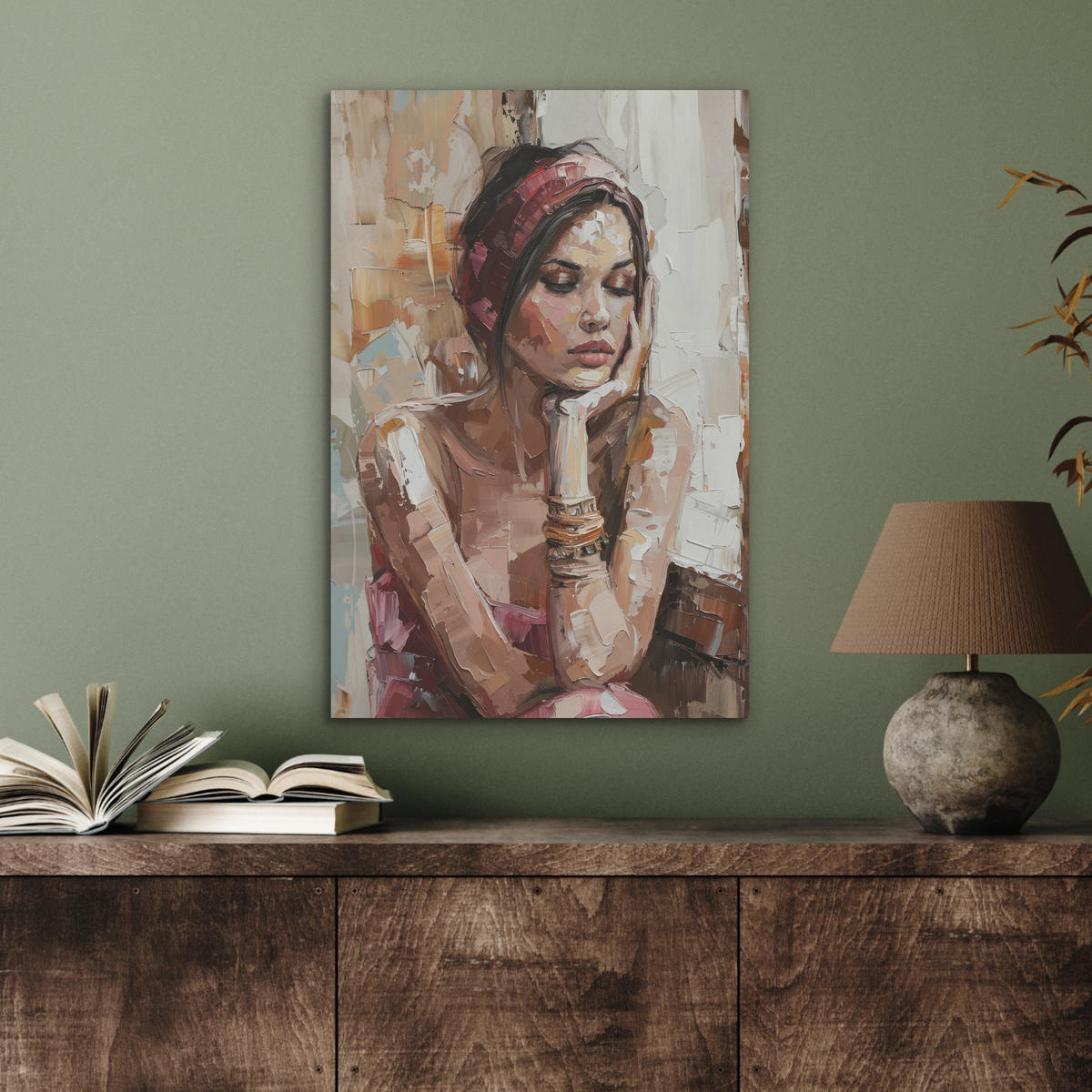 AKUSTIKBILD Frau - Lackierung - Porträt - Modern Kunstdruck Schlafzimmer 50x70 cm - Altrosa, Kunststoff (50/70/0.9cm) - MuchoWow