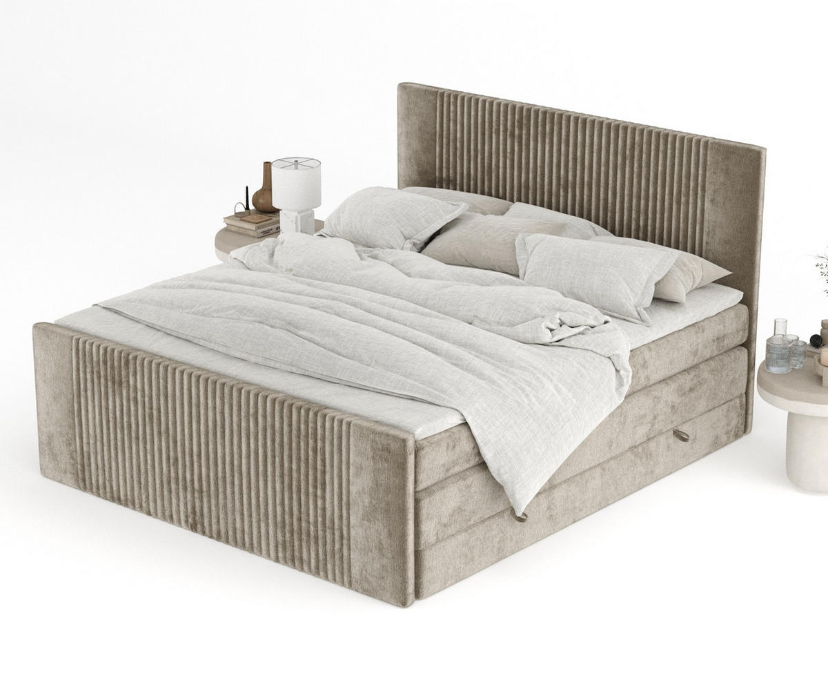 BOXSPRINGBETT Bergamo Beige 200/200 cm - Beige/Schwarz, Holz/Holzwerkstoff (200/200cm) - Maison de Reve