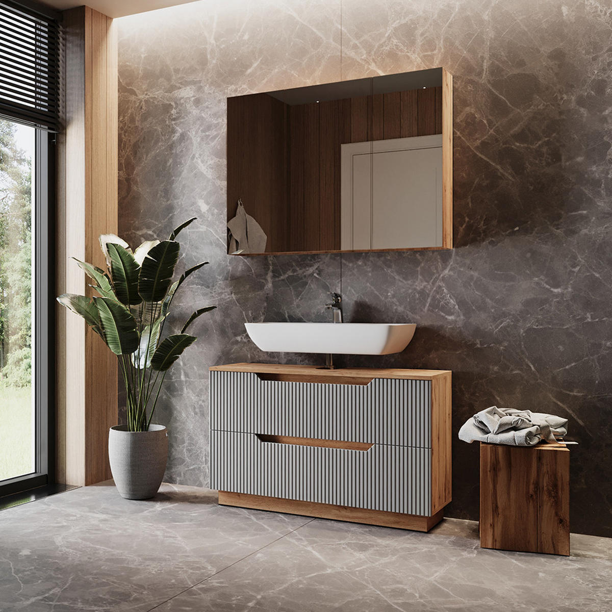 KOUPELNOVÝ NÁBYTEK Lotta Dubový/šedý pruhovaný - šedá, kompozitní dřevo (119.2/62.5/35cm) - Vicco