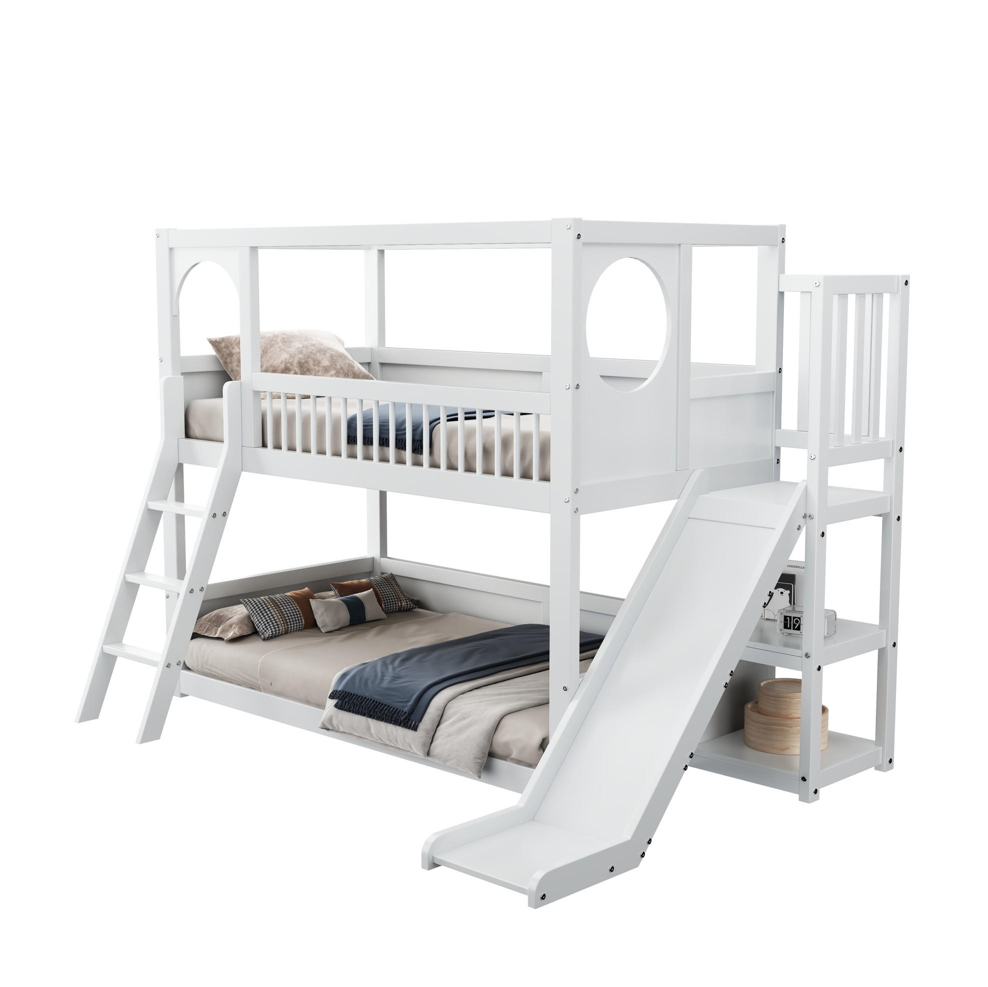 OKWISH PATROVÁ postel 90/200 cm bílá se skluzavkou a úložným prostorem z borovice