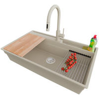 GRANITSPÜLE Oslo Pocket, 2-er set Beige 88/53 cm 1 Becken + Küchenarmatur 40/20 cm + Ablauf-Set + Küchenzubehörset ab 90er Unterschrank - Chromfarben/Beige, Kunststoff (88/20/53cm) - Primagran