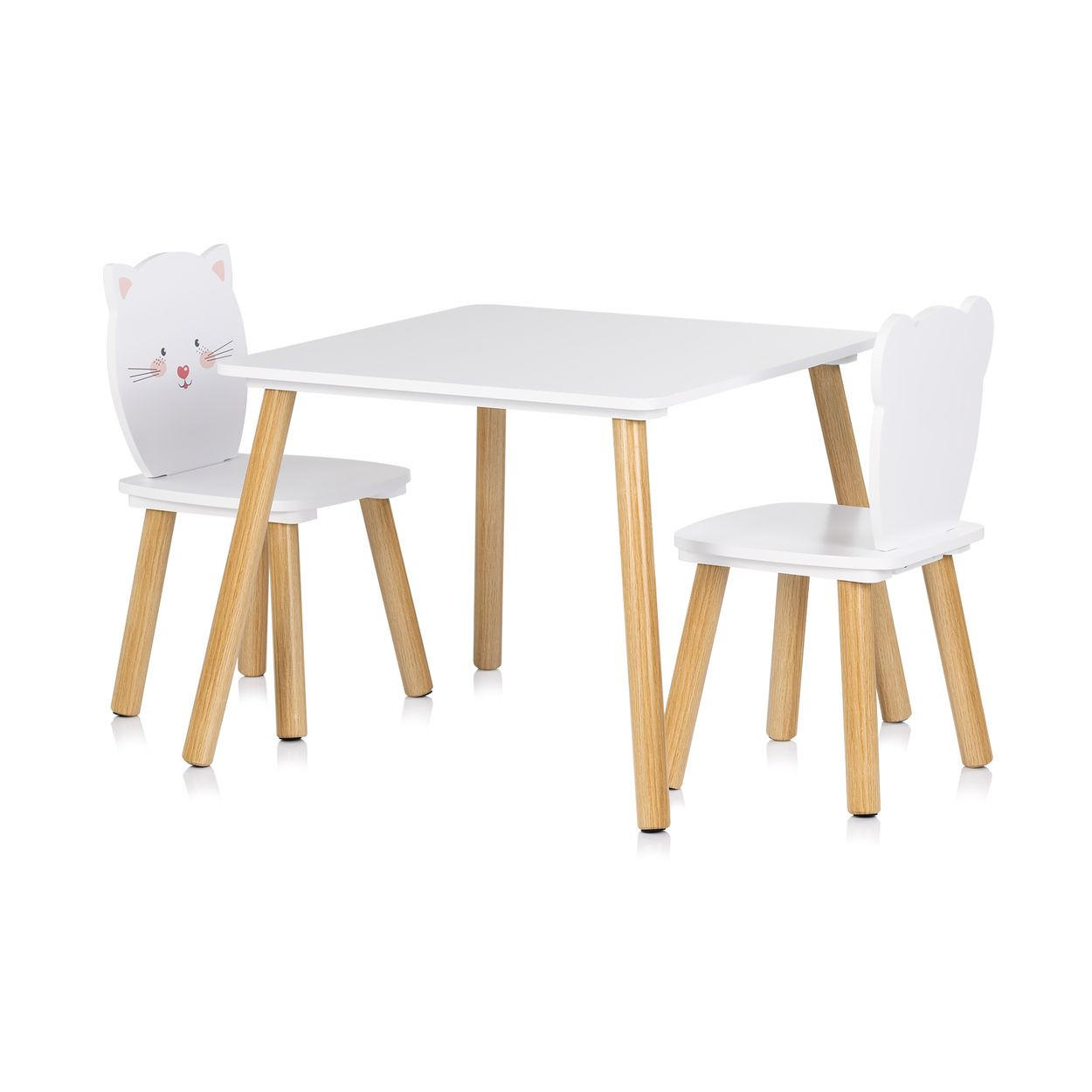 KINDERSITZGRUPPE Tiermotiv weiß 55 x 55 cm, Tischset, 2 Stühle, MDF, Massivholz, Tiermotive, Holz - Weiß, Holzwerkstoff (55/45/55cm) - Chipolino