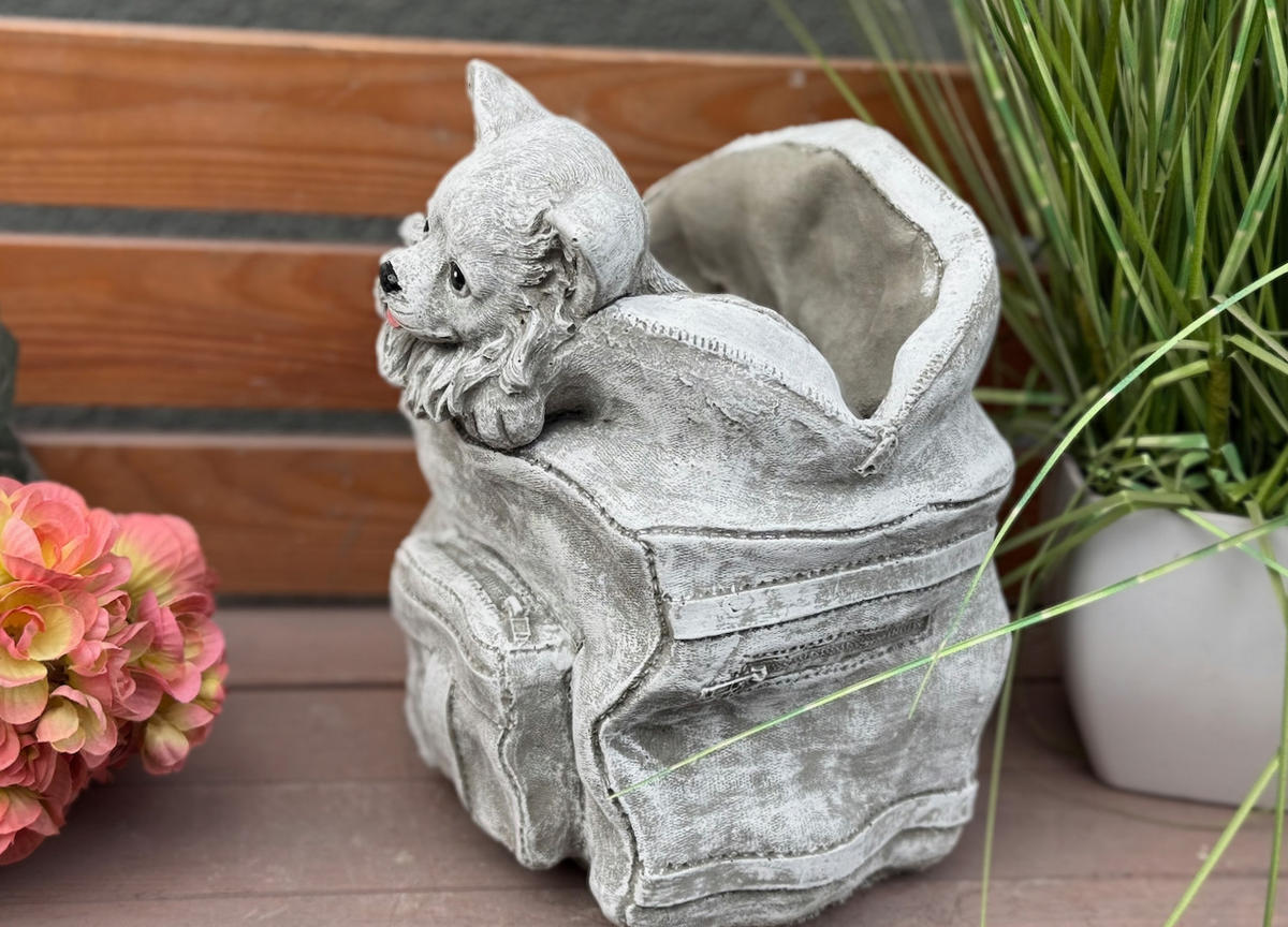 STEINFIGUR Chihuahua in Handtasche, Frostfest, Steinguss - Grau, Stein (20/25/18cm) - stoneandstyle