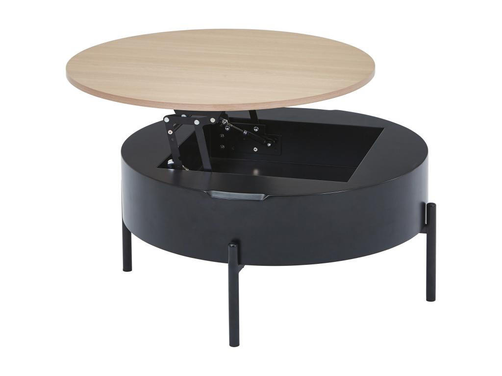 COUCHTISCH mit hochklappbarer Tischplatte - MDF & Metall - Schwarz & Natur - NIMORA - Schwarz, Holz (80/80/40cm) - Vente-Unique